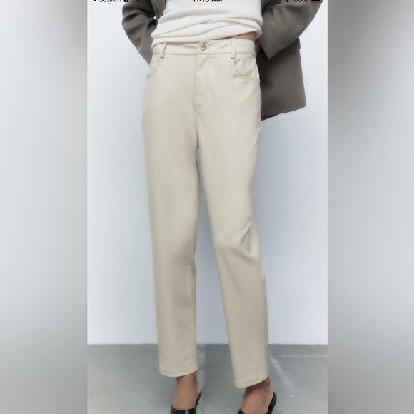 Zara cream faux leather pants Sz 6 - Picture 2 of 7